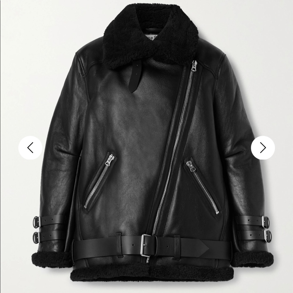 Acne Shearling Black Leather Jacket NWT Size 34